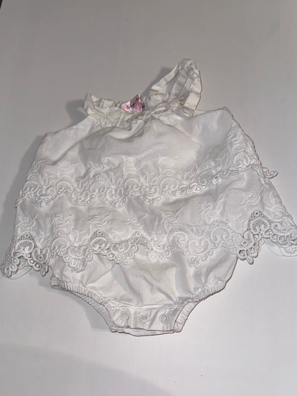 Catalina White Lace Baby Diaper Cover with Ruffle Strap